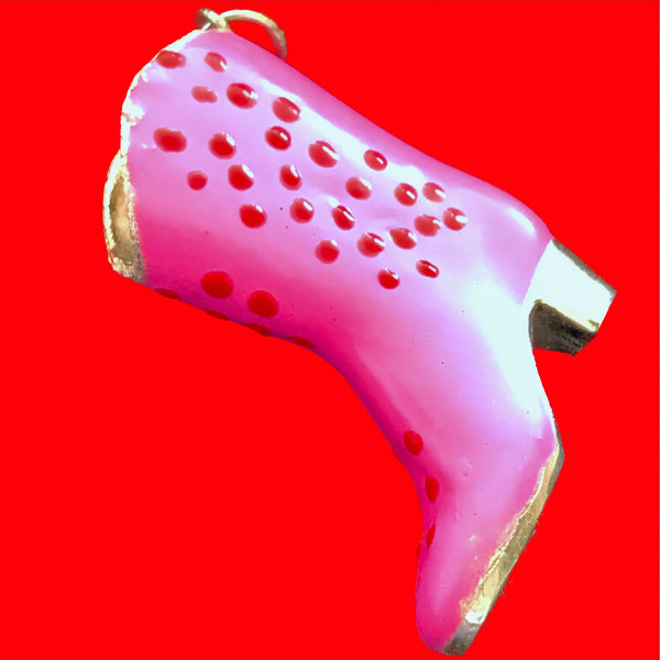 Sterling Silver "Tooled" Cowboy Boot Charm-1-1/2" x 1-1/4". Hand-signed. Comes with a beautiful Sterling Silver fine chain  Boots come in In 3 Lucious Color Combos: Barbie Pink with Red, Neon Yellow with Black and Black with Lavender. Collect all 3!  Hand Made  and Hand Enameled in the USA. Hand Signed. At an introductory price!
