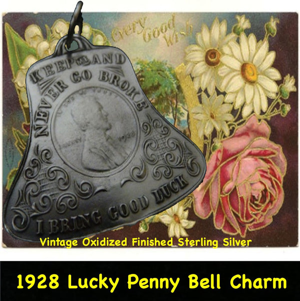 1928. Must have been a great year. Hmmm...not sure what to say about this one. Well, it is POSSIBLE that everyone who owned one of these..I mean, who can tell us otherwise? Remember, folks, these are for entertainment purposes only. (like bubble gum fortunes)  1-5/8" x 1-5/8" Approximately.  Sterling Silver 1928 Lucky Penny Charm comes with black leather cord.