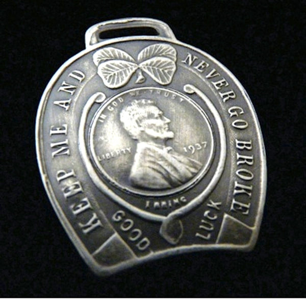   I absolutely love the fact that Borok sold a combination of furniture and radios! I'm sure it had wooden floors and probably a Chiclet machine somewhere and I feel lucky just knowing it existed.  1-3/8" x 1-6/8" approximately. Made in the USA, as always. Hand signed.  Sterling Silver Borok 1937 Lucky Penny Charm comes with black leather cord. Collect a handful of my lucky charms and stagger the length of chains, coupled with leather cords and ribbons and create your own fable!  Take a nostalgic walk with 