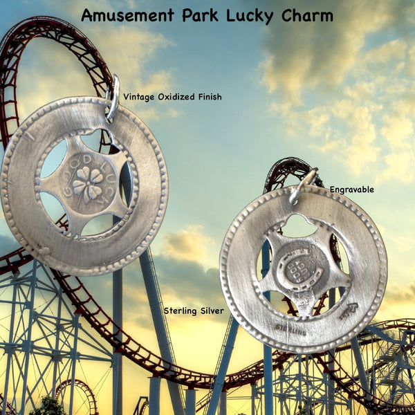 Remember those old machines at the amusement parks where you could get these in aluminum and engrave them with your boyfriend's name? Well, here's the "Sterling" version and you can take a trip down memory lane and have it engraved with a special message to someone meaningful to you. 1-1/4" diameter. Lucky Charm comes with black leather cord. Feeling LUCKY, or WANT to feel lucky? In these challenging economic times, the term "A wish and a prayer" take on more significance and I just love the optimism which 
