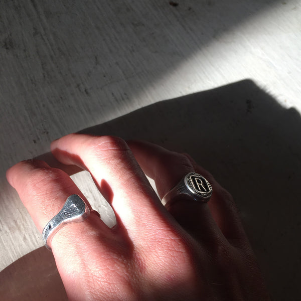 Riff Raff's "R" Vintage Finish Sterling Silver Signet Ring as worn by Reeve Carney (Penny Dreadful) in Fox's Rocky Horror Picture Show