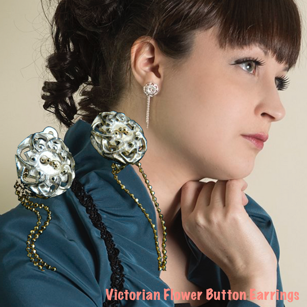 On one of my beautiful collectors from France! Delicate and hanging by a thread, this beautiful Sterling Silver flowered button has a 4" piece of chain threaded through its double holes, like the fluttering...