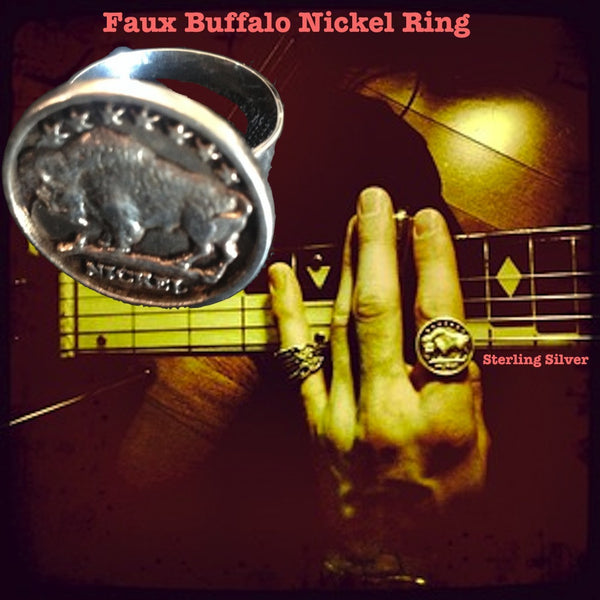 On Reeve Carney, Showtime's Penny Dreadful's Dorian Gray, RIff Raff in the new Fox Rocky Horror Picture Show, the bad boyfriend in Taylor Swift's I Knew You Were Trouble Video, Broadway's Spider-Man--wearing Fablesintheair's Sterling Silver Faux Buffalo Gumball Ring. Approximately 1" in diameter. Made in the USA. Hand signed. Worth more than a plug nickel.