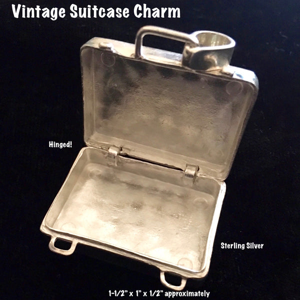 Sterling Silver Vintage Suitcase Charm is a hinged suitcase in which you can tuck an affirmation or scented cotton ball. 
